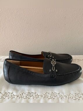 Patricia Nash Black Leather Loafers with Silver Horse Bit Accent 9.5 M